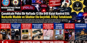 Çanakkale Polisi Bir Haftada 13 Bin 848 Kişiyi Kontrol Etti: Narkotik Madde ve Silahlar Ele Geçirildi, 8 Kişi Tutuklandı